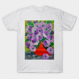 A  beautiful bouquet of mixed flowers in a metallic red vase T-Shirt